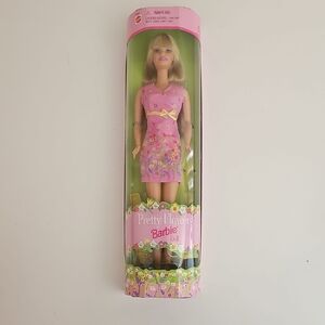 Barbie Pretty Flowers Doll Pink Yellow Dress Blonde Hair 1999 NIB Mattel Girls